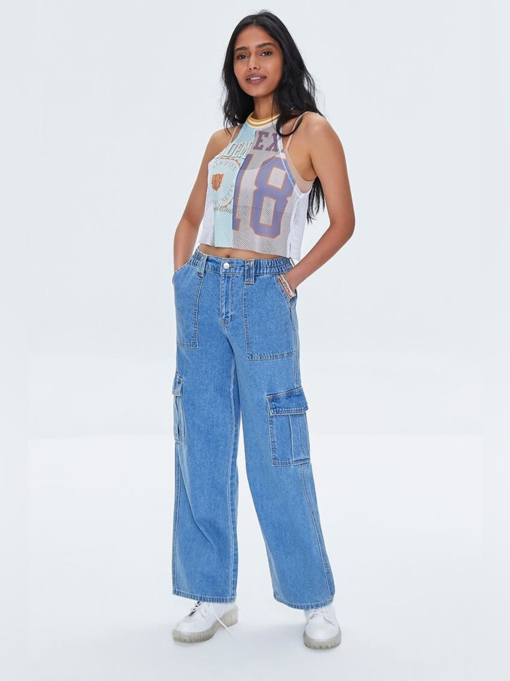 F21 Boston Graphic Mesh Halter Tank Y2K Jersey Racer Crop Top Streetwear S